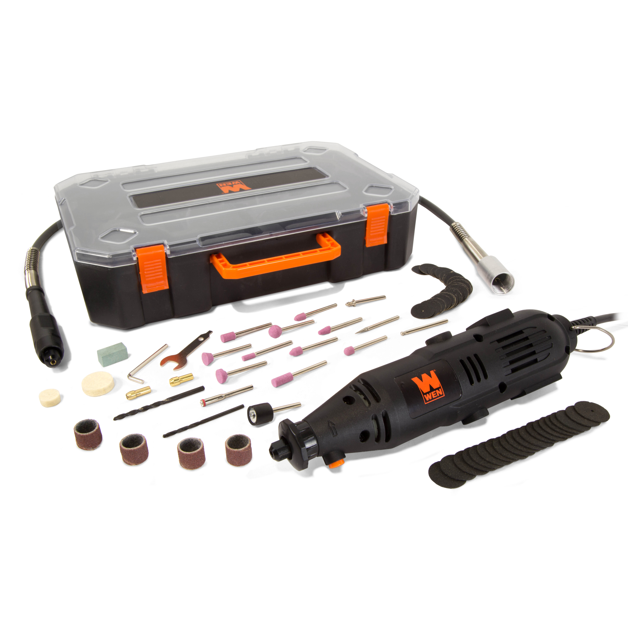 WEN Variable Speed Rotary Tool Kit - 1 Amp, 32000 RPM, 100+ Pcs, Flex Shaft, Carrying Case, Model# 23103